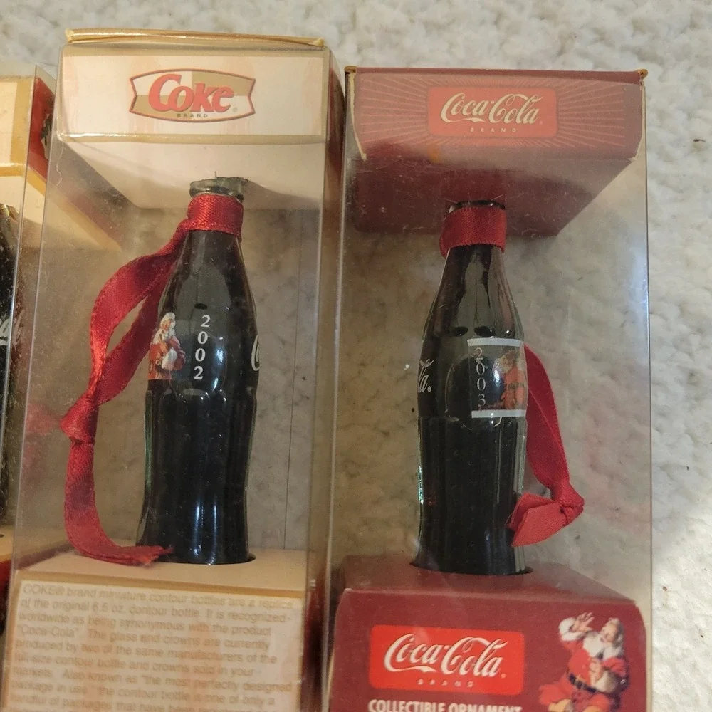 Coca-Cola Mini Contour Bottle Christmas Ornaments Lot 2000‎ 2001 2002 2003 Boxed